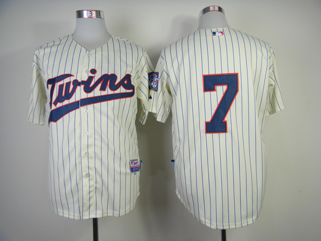 Men Minnesota Twins #7 Mauer Cream MLB Jerseys